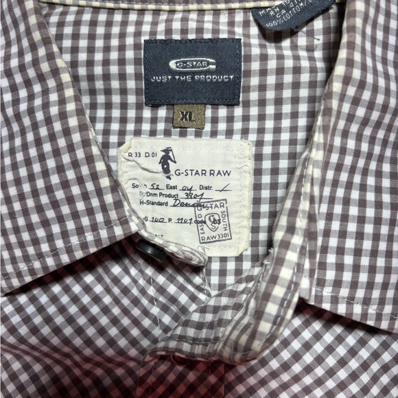 G Star Raw 3301 Southeast 5204 Western Brown Check Rare Long Sleeve Shirt Sz XL - Picture 6 of 7